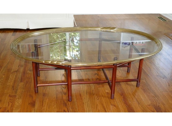 Elegant Brass, Glass, And Faux Bamboo Coffee Table