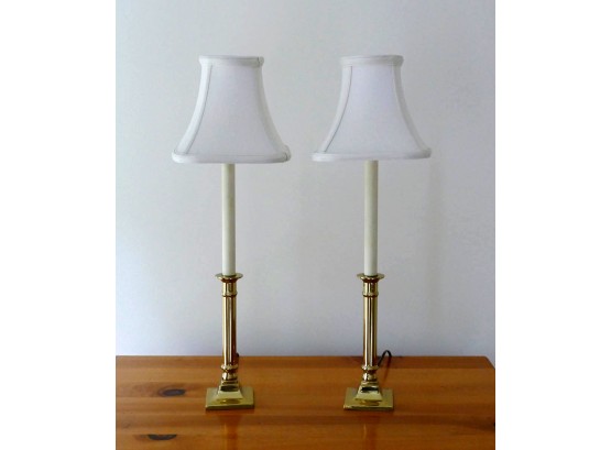Pair Of Brass Candlestick-Style Table Lamps - 23.5' Tall