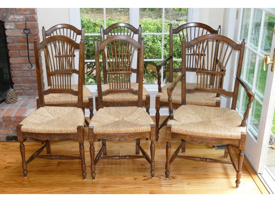 Set Of 6 Wheat Sheaf Back Dining Chairs