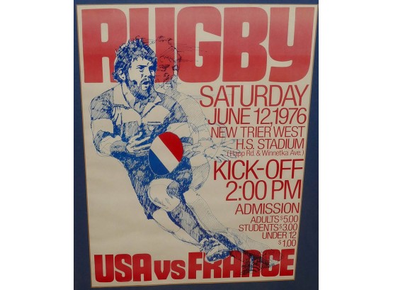 Original 1976 USA Vs. FRANCE Rugby Match Poster