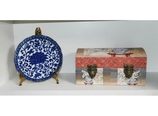 Andrea By Sadek Porcelain Japanese Plate & Asian Decorative Box