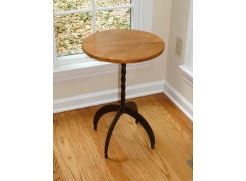 Side Table  - Wooden Round Top With Wrought Iron Base