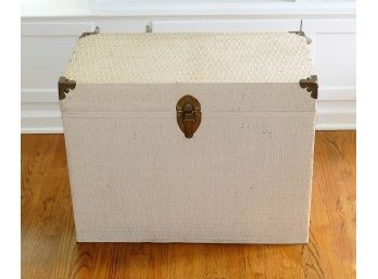Vintage Wood And Wicker Storage Chest - In White