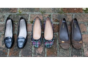 3 Pairs Of Women's Leather & Tweed Flats - Talbots & Cole Haan - Size 9 AA (Narrow)