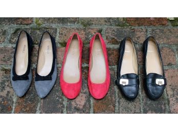 3 Pairs Of Women's Leather/Suede Flats - Vanelli, Talbots, Cole Haan - Size 9 N