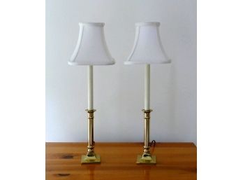 Pair Of Brass Candlestick-Style Table Lamps - 23.5' Tall