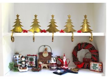 Christmas Decorations Lot - Stocking Holders, Ornaments, Decor