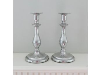 Pair Of Wilton Armetale Silver Candleholders