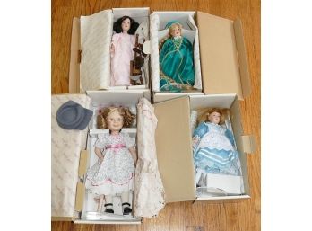 4 Porcelain Dolls - Shirley Temple (20th C Fox), Danbury Mint Rapunzel / Storybook Doll Collection
