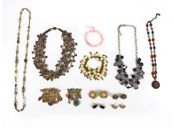 Costume Jewelry Lot - Necklaces, Bracelets, Earrings & Brooches