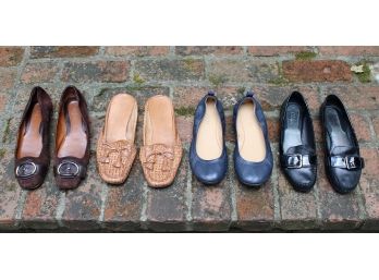 4 Pairs Of Women's Leather Mules/Flats - Cole Haan, Meucci & Talbots - Size 9M, 9N