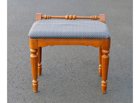 Small Carved Wooden Upholstered Bench