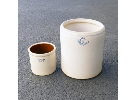 2 Different Vintage Stoneware Crocks - 10 Gallon (Pittsburg Pottery) & 2 Gallon (Robinson Ransbottom Pottery)
