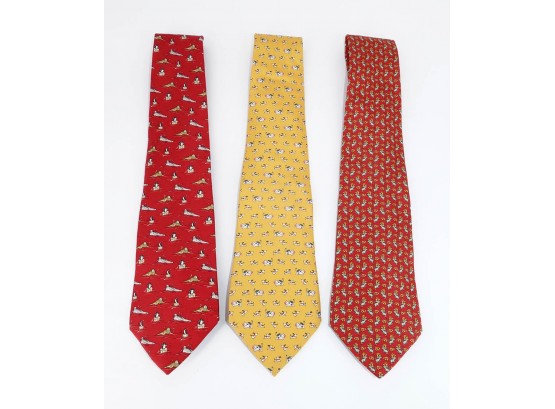 3 Salvatore Ferragamo Men's Silk Ties - In Excellent Condition - Original Cost $190 Each ($570)