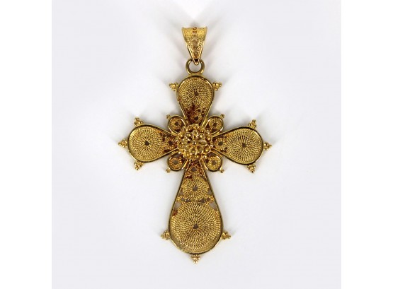 18KT Gold Greek Byzantine Style Cross Pendant - 3.8 Grams