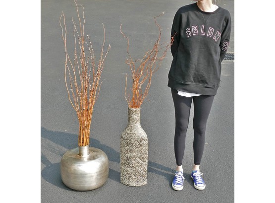 Two Large Vases With Pussywillow Branches - Crate & Barrel