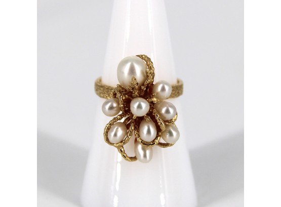14KT Gold & Freshwater Pearl Cluster Ring - Size 6.5