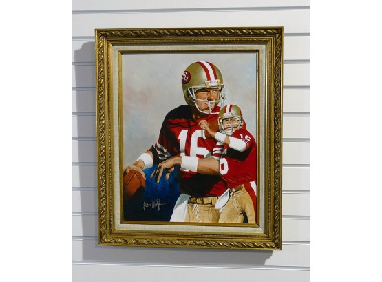 Leon Wolf Original Painting Of NFL Hall Of Fame Quarterback Joe Montana