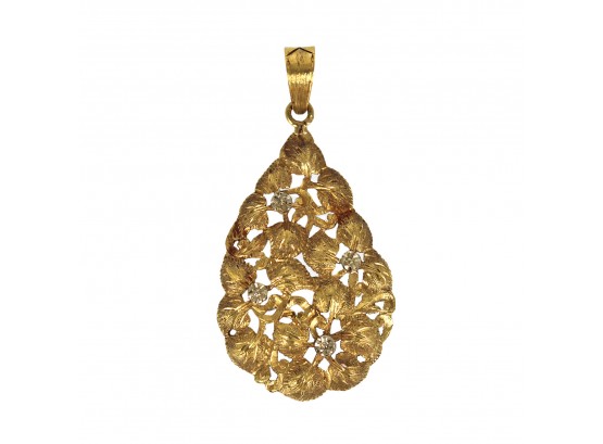 18KT Gold Floral Design Teardrop Pendant - 4.8 Grams