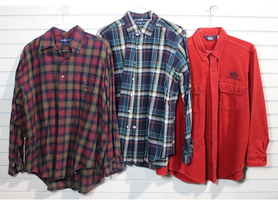 Lot Of 3 Men's Button Down Shirts - Ralph Lauren & Woolrich - Size L & XL