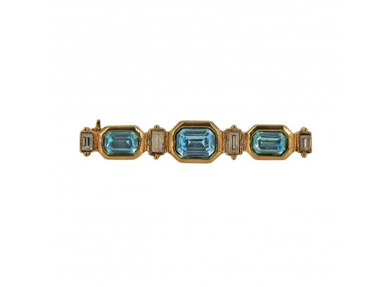 Vintage Christian Dior Gold Tone Faux Blue Topaz Pin Brooch