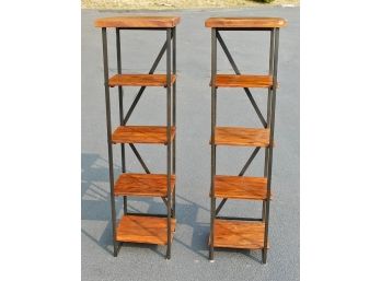 Pair Of World Market Wood & Metal Etagere Shelves