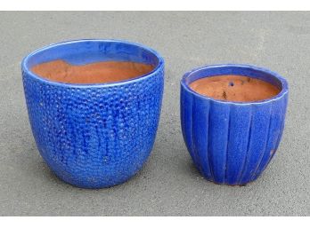 2 Different Blue Ceramic Planters