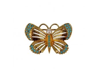 Vintage Panetta Gold Tone Faux Turquoise Butterfly Pin Brooch