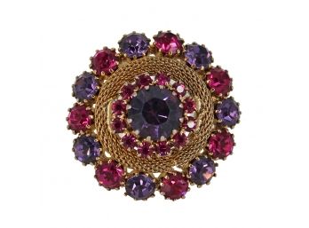 Vintage Weiss Gold Tone Brooch With Purple & Magenta Stones