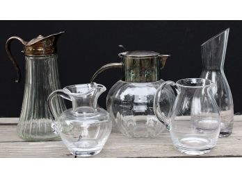 Lot Of 5 Glass Serving Pitchers & Decanters