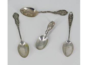 Sterling Silver Spoon Lot (4) - 3 Souvenir Spoons / 1 Baby Spoon - 82.1 Grams