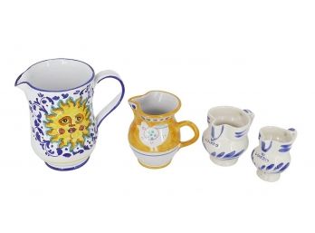 4 Different Hand-Painted Italian Ceramic Pitchers