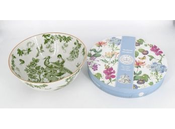 Green & White Ceramic Bowl And An Unused Kew Gardens Royal Botanic 2-Tier Cake Stand
