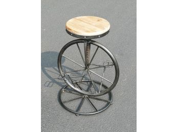 Metal & Wood Adjustable Height Bar Stool - Unicycle Design