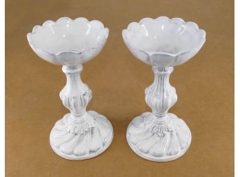 Pair Of Vietri Incanto White Small Round Base Candleholders - Cost $310 ($155/ea)