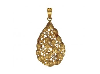 18KT Gold Floral Design Teardrop Pendant - 4.8 Grams