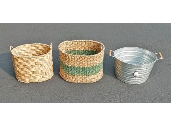 Galvanized Metal Party Bucket And 2 Baskets