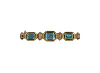 Vintage Christian Dior Gold Tone Faux Blue Topaz Pin Brooch