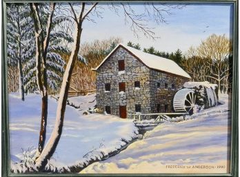 Frederick Anderson Oil On Canvas 'Winter At Sudbury Mill'(1990)