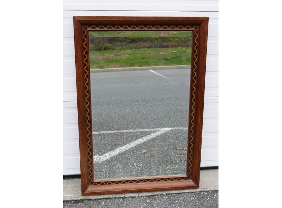 Beautiful Marquetry Inlay Wood Framed Beveled Mirror