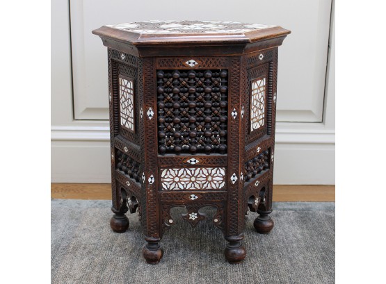 Moroccan Inlaid Mother Of Pearl Hexagon Side/Occasional Table