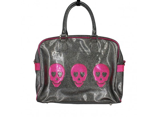Silver Glitter & Hot Pink Skull Bag
