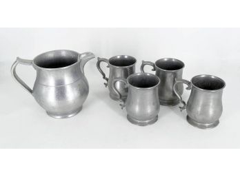 Pewter Pitcher And Tankard (4) Set