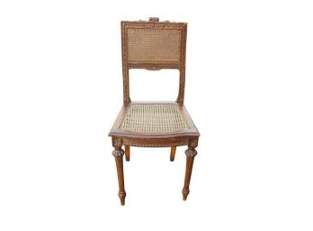 Louis XVI Style Wood Hand Carved Side Chair With Cane Seat