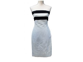 Vintage 1980s Escada Black & White Polka Dot Striped Print Strapless Dress