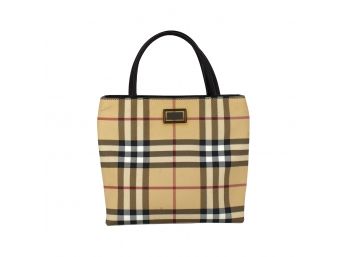 Burberry London Leather-Trimmed Nova Check Small Tote