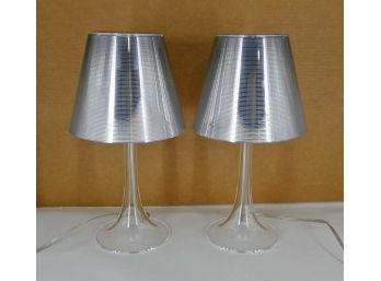 Pair Of Miss K Flos Philippe Starck Table Lamps - In Silver - MSRP $395/Ea - AS-IS