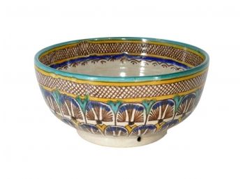 Antique Moroccan Pottery Hand-Painted Bowl