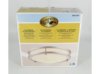 Hampton Bay Flaxmere Flush Mount Light Fixture - Brushed Nickel / White Glass Diffuser - Never Used In Box