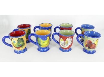 Set Of 8 Susan Winget Rooster Mugs/Cups - Certified International